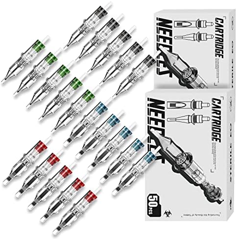 Wormhole Tattoo Cartridge Needles 50pcs Assorted Tattoo Needle Cartridges Mixed 3RL 7RL 7RS 9RM 9M1 Round Liner Shader Magnum Round Magnum Disposable Tattoo Needles Cartridge for Tattoo Artist