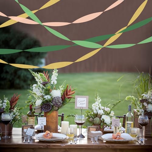 Image of 8 Rolls Crepe Paper Streamers, Green, Gold and Peach Pink Streamers Party Decorations for Wedding Bridal Shower Baby Shower Birthday Christmas Party