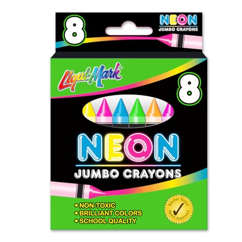 LIQUI-MARK 8-Pack Neon Jumbo Crayons - Large Easy-Grip Wax Crayons for Toddlers & Kids - Non-Toxic Bright Neon Colors for School Art Projects & Party Favors - Back to School Essentials