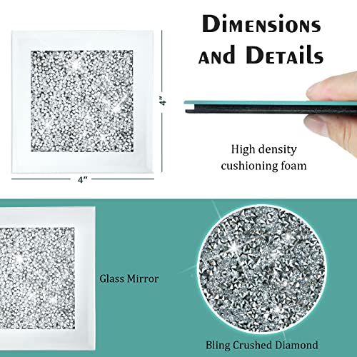 Jetec Crushed Diamond Home Decoration Glass Coaster Set of 6 with 1 Holder - Image 2