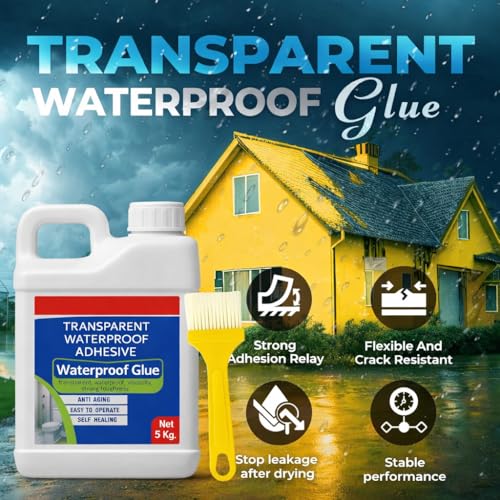 Image of Transparent Waterproof Adhesive Glue for Roof Leakage | High Strength Sealant for Bathroom, Tiles, Wall Cracks, Roof & Kitchen | Strong Leak Proof Bonding Glue with Brush (5 KG)