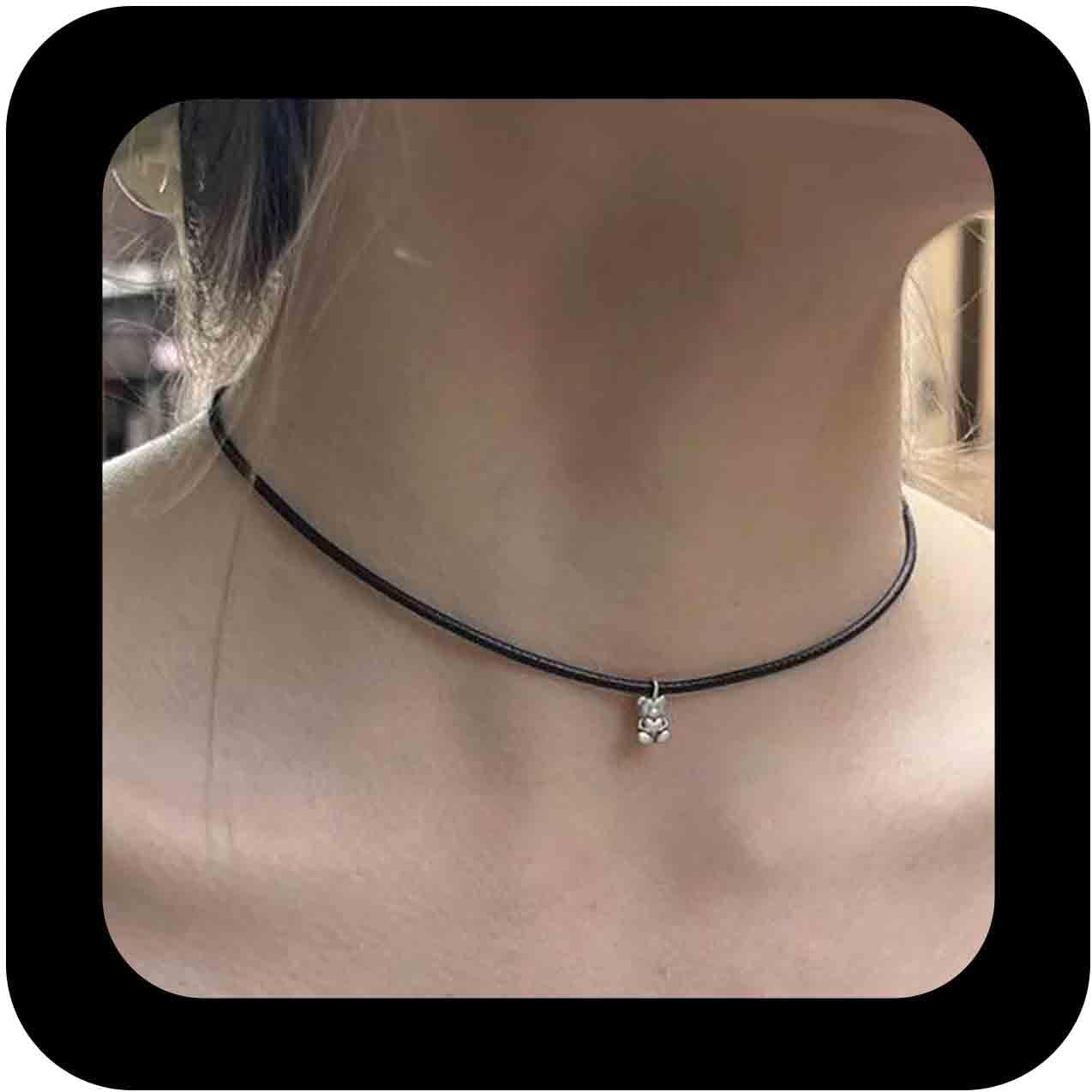 Bohemian Bead Choker Necklace Gold Metal Bear Pendant Necklaces Black Wax Rope Collar Necklaces Minimalist Teddy Bears Chain Necklace Jewelry for Women