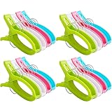✨PARÁMETROS DEL PRODUCTO: Obtendrá 12 ganchos de toalla grandes. Hay un total de 4 colores para usar. Es más grande que las pinzas de ropa comunes y puede colgar artículos más pesados y gruesos. Está diseñado para artículos grandes.