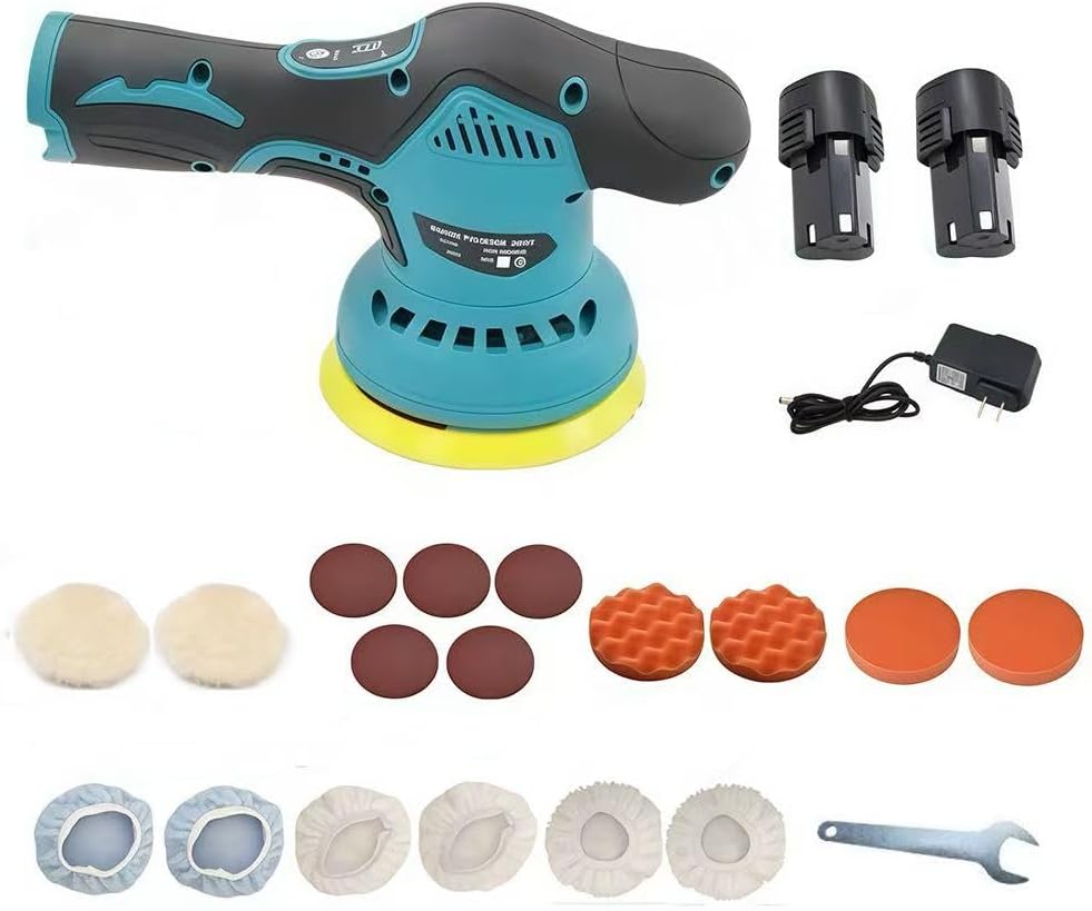 Mupsecer Cordless Car Buffer Polisher 5500RPM, 2x21V Batteries, 21PCS Kit, 8-Speed Scratch Remover for Auto Detailing