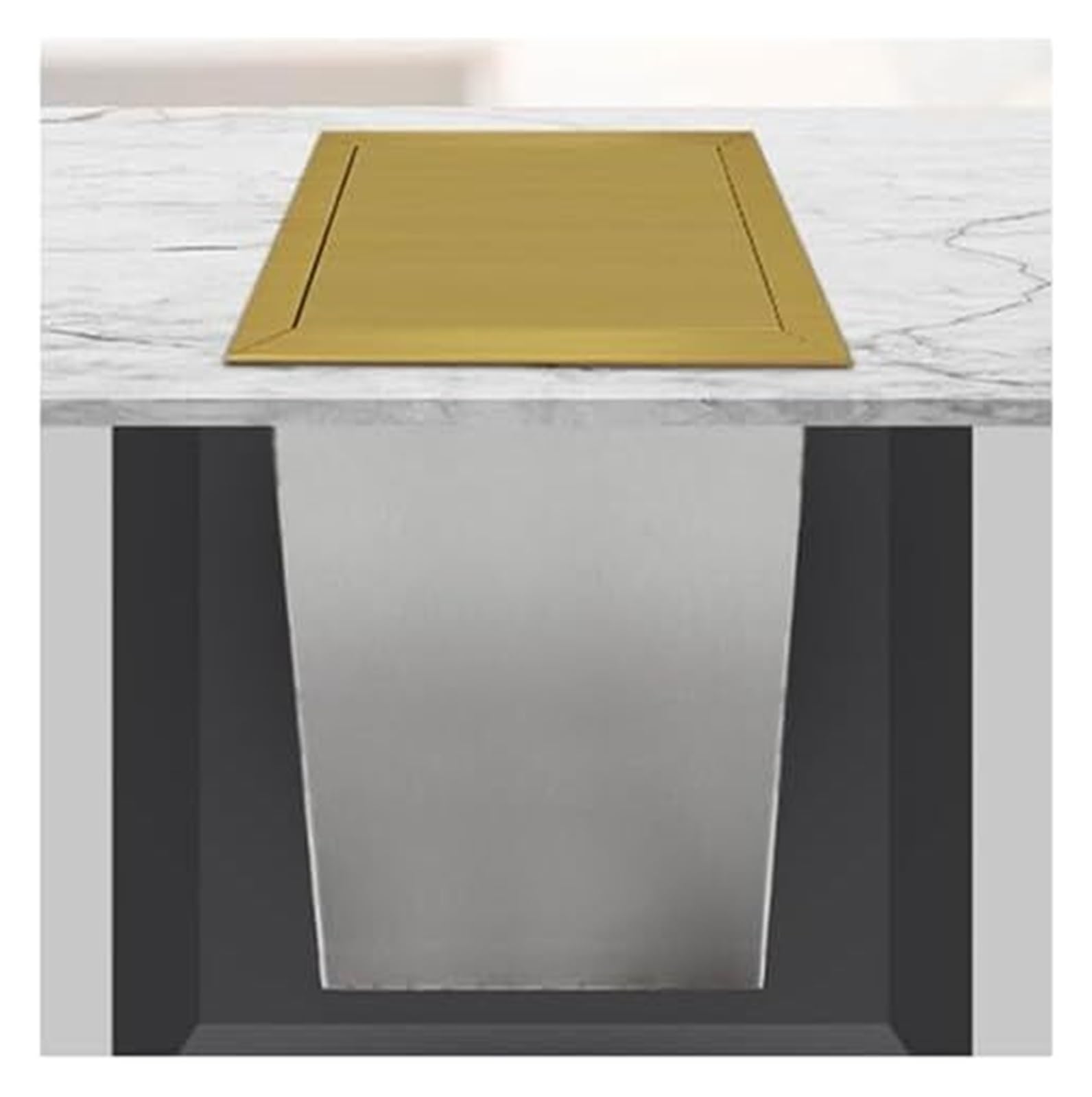 Built-in Countertop Trash Bin Lid， Trash Bin Lid Cover Waste Chute Stainless Steel Garbage(Onecolor,Lid+bucket)