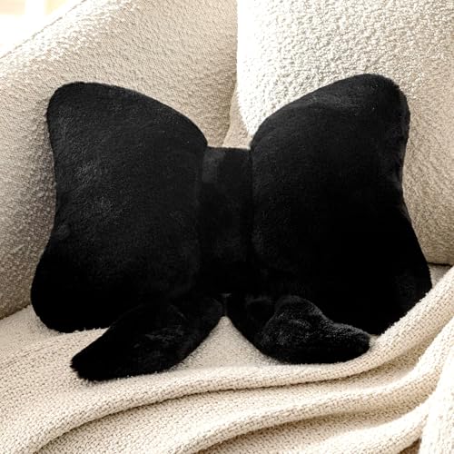 Image of Throw Pillows Bow Pillow Butterfly Shaped Decorative Cute Pillows for Bed Sofa Home Decor,Black 14.5 * 12inch