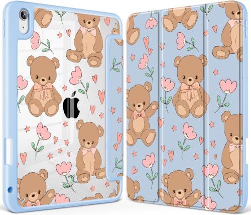 May Chen for iPad (A16) 11th Generation Case 11 Inch 2025, iPad 10th Gen Case 2022 10.9 inch, Built-in Pencil Holder with Shockproof Cover Clear Back Shell Auto Wake/Sleep, Cute Teddy Bear