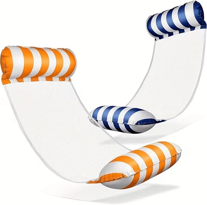 2-Pack Inflatable Adult Water Hammock Recliner - Durable PVC Material, Foldable Striped Inflatable Pool Float, for Pool Parties and Summer Gifts
