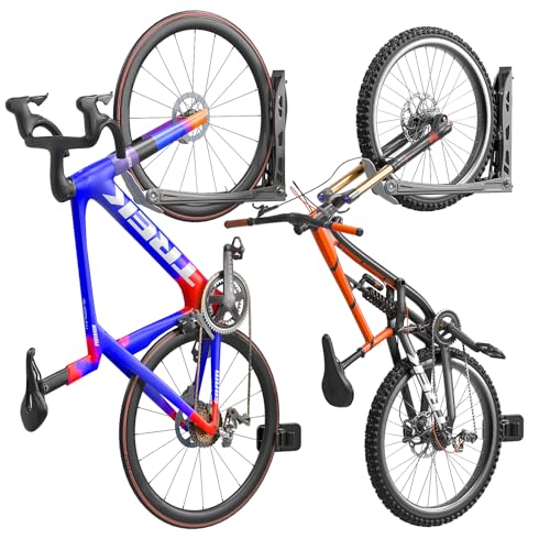 organizelink BIKEPAL No-Lift Swivel Bike Rack Wall Mount - Foldable Space Saving Design, Heavy-Duty Steel, 78lb Capacity, Fits 18-28