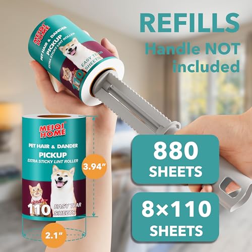 Image of MEIQIHOME Extra Sticky Lint Roller Refills Only, 880 Easy-Tear Sheets for 3.9 inch-4 inch Lint Rollers with 1.5 inch Inner Diameter for Pet Hair Removal on Clothes, Furniture, and Carpets