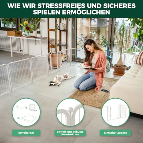 fxw Homeplus Hundelaufstall, Stabile 60cm 8 Drahtpaneele Welpengitter Hund für Welpen und Kleine Hunde, Weiß│Patentiert