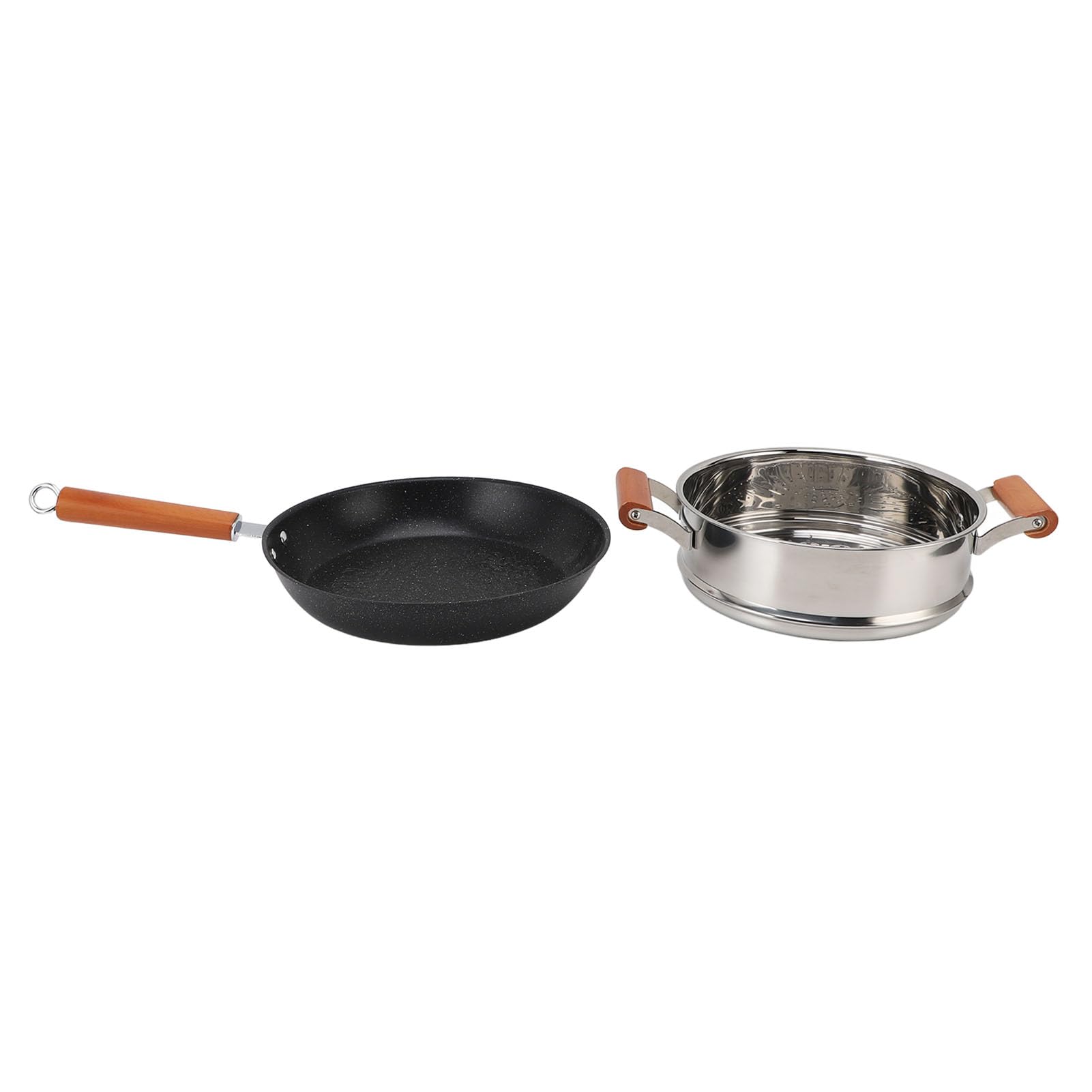 Edelstahl-Kochgeschirr-Set mit Zwei Holzgriffen, 201 Edelstahl-Küchen-Kochset mit Glasdeckeln, 5 Töpfen und Dampfschale Zum Dämpfen Kochender Suppe