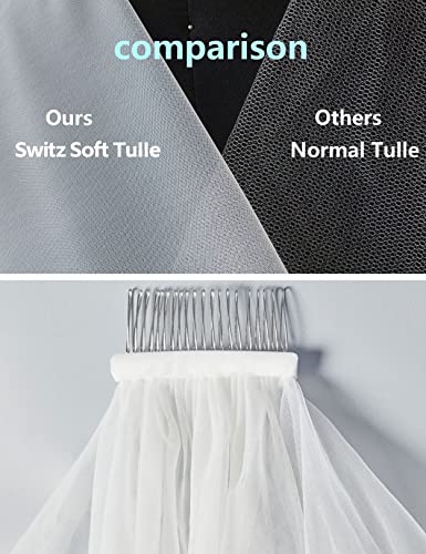 Beautelicate Wedding Bridal Veil With Comb 1 Tier Lace Applique Edge Fingertip Length 41" #TOP6