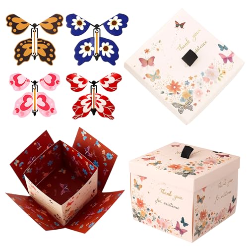 Überraschungsbox mit Fliegende Schmetterlinge, Explosionsbox Geburtstag, Mystery Box für Festliche Anlässe, Schmetterlings Überraschungsgeschenk