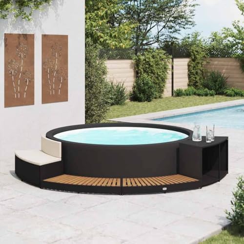 Spa Surround with Black Synthetic Poly Rattan and Natural Acacia ...