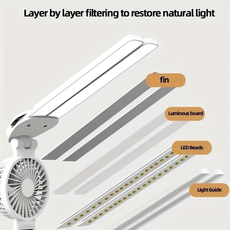 Student Eye-Protecting Dual-Head Desk Lamp with Built-in Fan - Rechargeable & Portable