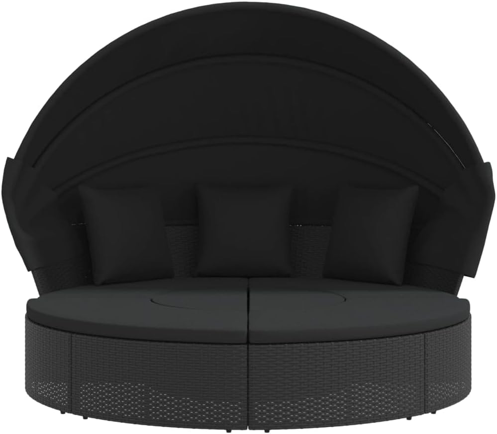 Outdoor Beds Patio Lounge Bed with Canopy and Cushions Black Poly Rattan,Patio Lounge Bed with Canopy and Cushions: Comfort and Style for Outdoor Living Beds for Patio, Lawn & Garden