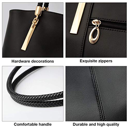Foxer Large Leather Tote Handbags For Women, Split Cowhide Zipper Closure Ladies Top-Handle Bags Womens Large Shoulder Purses And Handbags Women's Fashion Pocketbooks With Woven Handle(Black) #TOP5