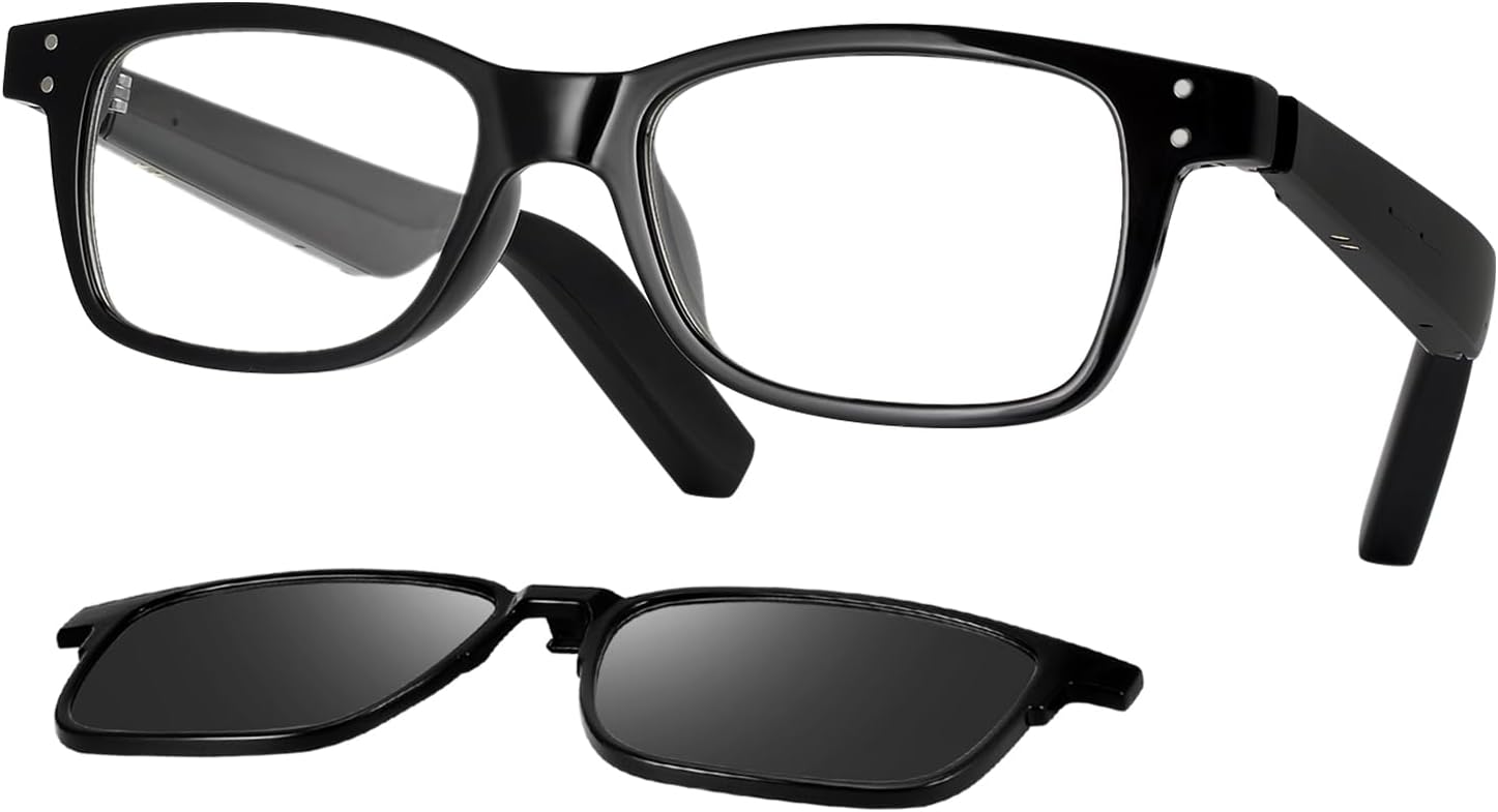 Smart Glasses Bluetooth Audio Glasses for Women/Men, Dual Speaker Audio Eyewear with Anti-Blue Light Lenses/UV400 Polarized Lenses, Indoor/Outdoor Wearable Music Eyeglass (Black)