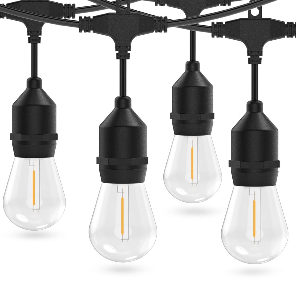 JESLED Solar Lights Outdoor, 33ft 2700K Warm White Party Festoon String Light with S14 12+1 LED Bulbs IP65, USB Solar Charging with 4 Light Mode Hanging Decorative Lamp for Patio Garden Balcony