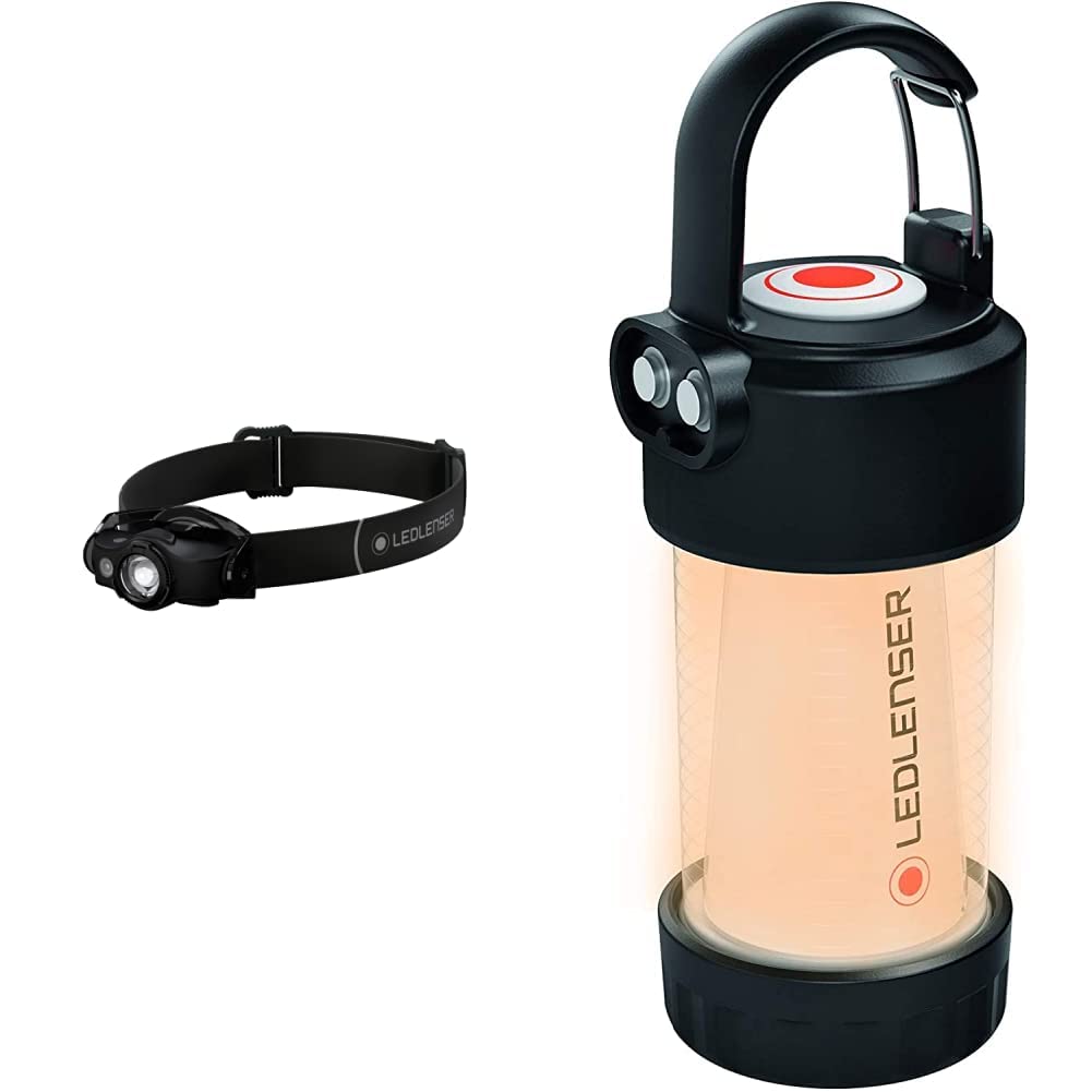 Ledlenser MH4 Stirn- und Mehrzwecklampe, Jagen, Angeln, Befestigungsclip, Akku- oder Batteriebetrieb möglich, 400 Lumen & ML4 Warm Light LED Laterne, aufladbar 14500 Akku, 300 Lumen, blendfrei
