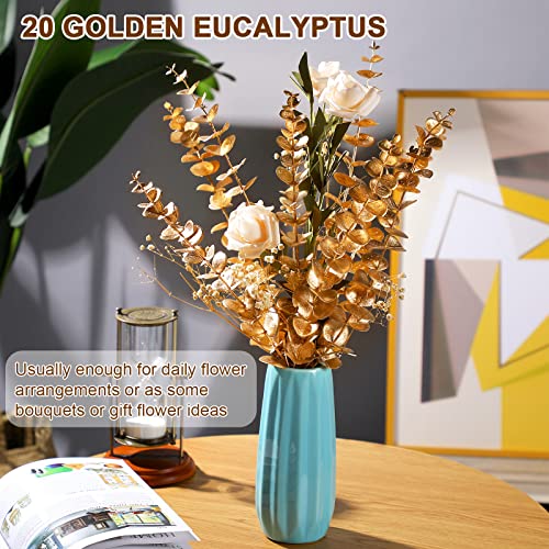 Waydress 20 Pieces Artificial Eucalyptus Stems Faux Eucalyptus Spray Eucalyptus Branches Stems Fake Leaf Stem Fall Decor Plants For Party Wedding Flower Arrangement Home Farmhouse Diy Decor (Gold) #TOP4