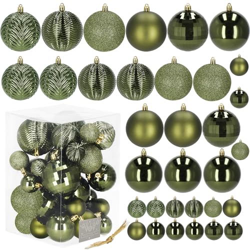 Weihnachtskugeln Grün 33 Stück Set Bruchsicher Matt Glitzer Glänzend Texturiert Verschiedene Größen 8/6/4 cm Weihnachtsbaumkugeln Aus Kunststoff Deko Kugeln Elegant Klassisch SPRINGOS
