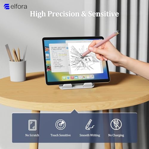Image of Elfora 2 in 1 Stylus Pen for Touch Screens | High Precision & Sensitivity Capacitive Rubber Tip | Universal Stylus Compatible with iPad, iPhone, Android, Samsung, Kindle, Tablets & More - Rose Gold