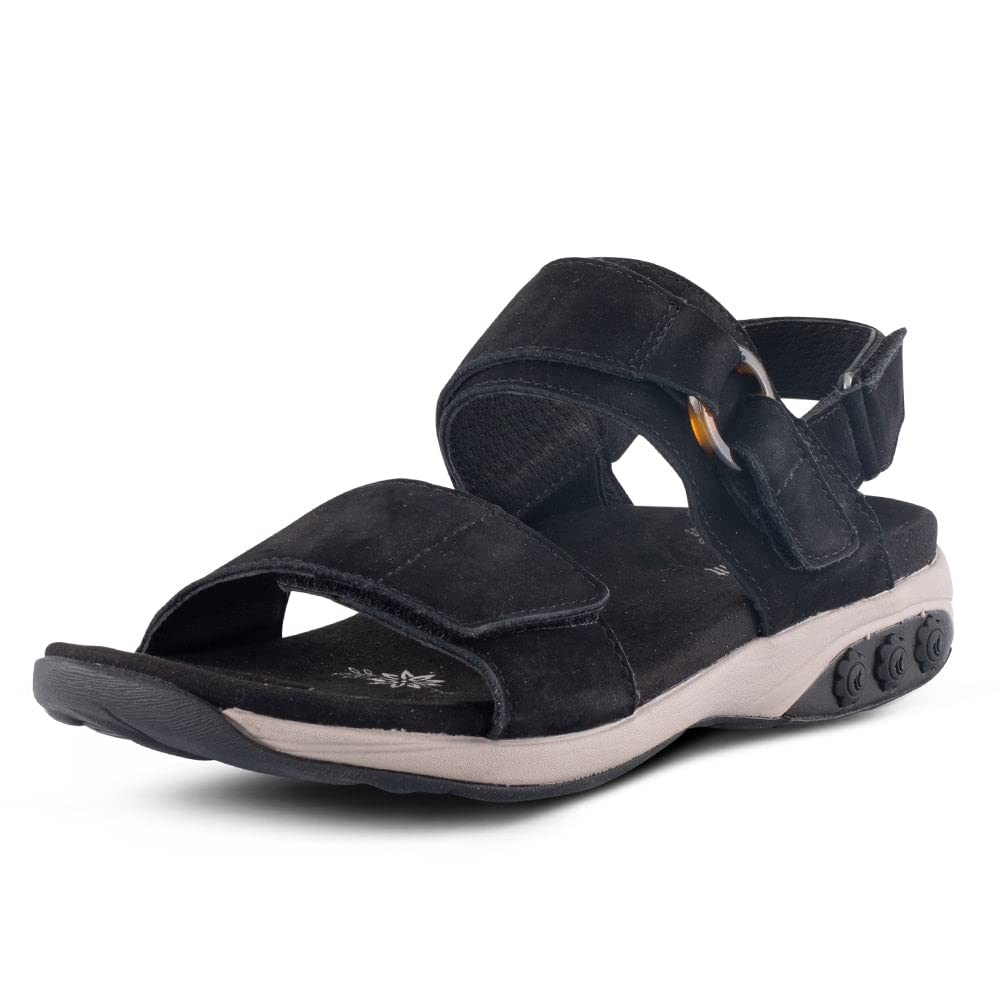Therafit Iris Women's Leather Adjustable Sandal - - for Plantar Fasciitis/Foot Pain Black / 6