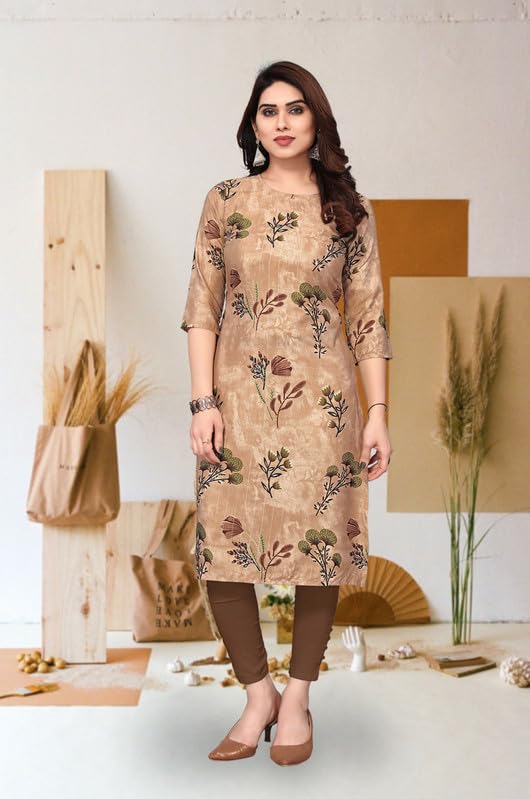 Image of JAKHANA Women's Crepe Printed Casual Straight Calf Length Round Nick Kurta Pack of 4
