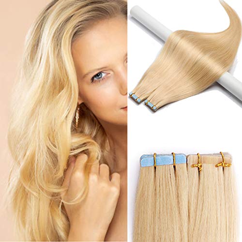 S-noilite Bleach Blonde Tape in Hair Extensions Blonde 22 Inch 100g 40pcs 100% Remy Human Hair Double Sided Rooted Seamless Skin Weft Tape on Hair Extension #613