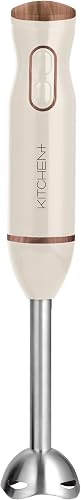 Living+ Immersion Blender Corded Hand Blender, Electric Mixer Handheld with 2 Speeds, Stainless Steel Blade, Easy-Clean Detachable Rod, Ergonomic Design, Smoothie Blender, 260W, Cream