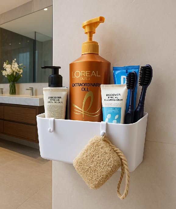 Image of Puno Wall Mounted Bathroom Shelf Organizer | Self-Adhesive Shower Storage Rack | Multipurpose Wall Shelf for Kitchen & Bathroom