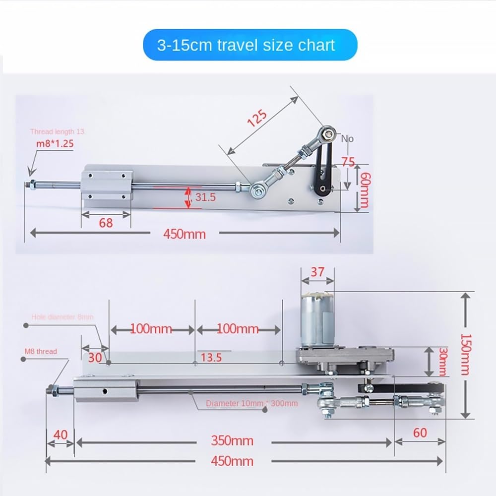 Attuatore lineare telescopico DC 12V 24V Meccanismo lineare alternativo con corsa regolabile da 30-150 mm Trasportatore(24V 3-15cm 200RPM)