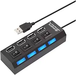 Hub USB de Alta Velocidade com Portas e Interruptores Individuais - Adaptador Expansor Plug & Play para PC, Notebook, TV, Mouse, Teclado e Pen Drive