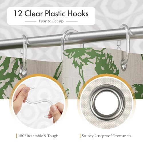 Image of AmazerBath Sage Green Floral Shower Curtain, Modern Farmhouse Shower Curtain Set with Tassels, Rustic Faux Linen Shower Curtain Washable with Hooks for Cottagecore Style, 72x72 Inches