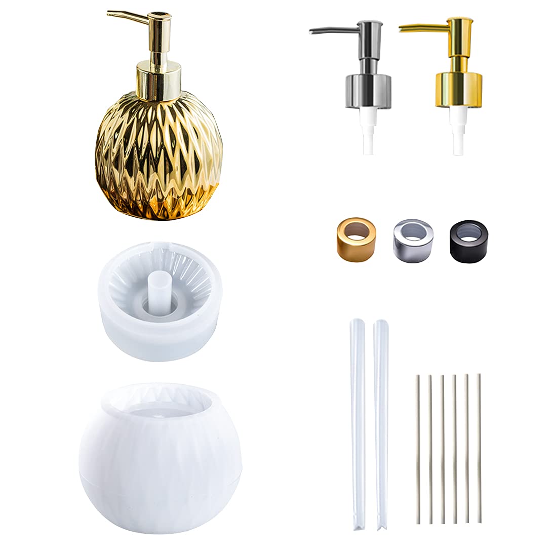 15 Pcs Bottle Silicone Mold Perfume Bottle Resin Mould with Pump and Straw Lotion Dispensers Epoxy Moulds for Shampoo Shower Gel Perfume DIY Crafts Bottle Making Tool