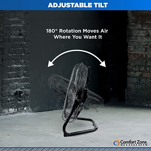 Comfort Zone Czhv14B 14” High Velocity 3-Speed Cradle Mount Floor Fan With 180-Degree Adjustable Tilt, All-Metal Construction, Carry Handle And Rubber Feet For Stability, Black #TOP4