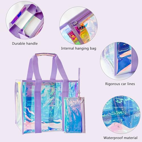 ONEART Holographic PVC Beach Tote Bag - Waterproof Clear Tote for Travel & Pool,Durable Design with Reinforced Handles 1-Pack3