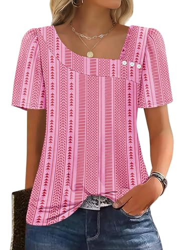 WIHOLL Womens Going Out Tops Cute Summer Outfits Spring Clothing Shirts 2026 Trendy Casual Blouses Date Night Concert Clothes Hot Pink Stripes S