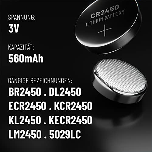 ABSINA CR2450 Knopfzelle 3V Lithium für Blitzerwarner UVM - auslaufsicher – Ansicht 6