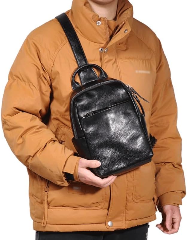 Men's Genuine Leather Casual Crossbody Bag Single Shoulder Large Capacity Chest