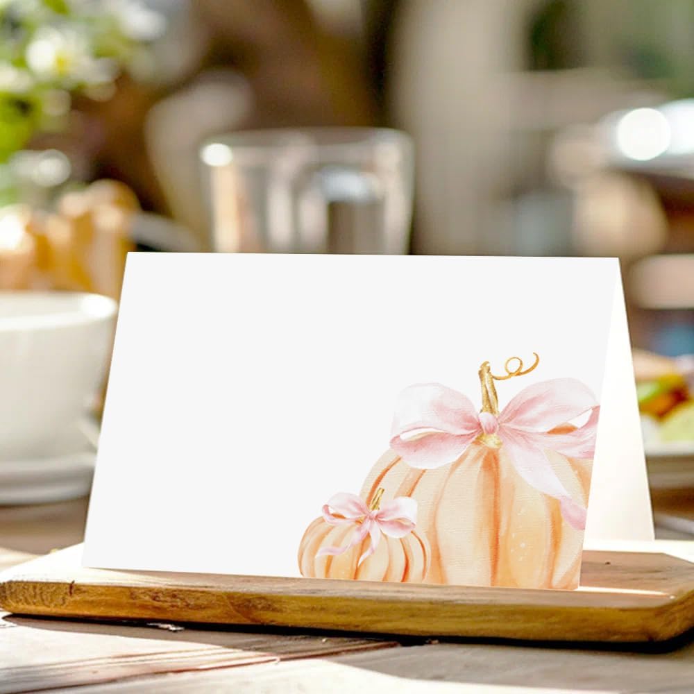 24 Pcs Little Pumpkin Place Cards (Pink Bow)