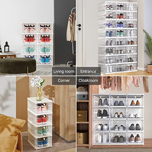 Labonida 4 Tier Shoe Storage Organizer Box, No-Assembly-Required Clear Shoe Boxes Container For Closet, Foldable Large Sneakers Display Case With Lids, Drop Front Space Saving Plastic Storage Bins For Size 12 #TOP7