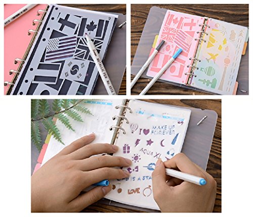 12 Pcs Drawing Painting Stencils Scale Template Sets for Loose Leaf A6 Bullet Journal Diary Notebook 8-Ring Paper Inserts,Perfect for Children Creation,Scrapbooking,DIY Albums,Card and Craft Projects