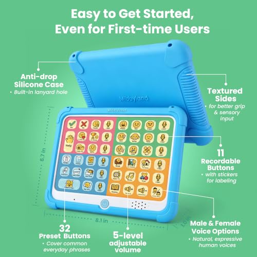 MibbyTalk Appareil AAC pour autisme, outils de communication non verbale pour orthophonie et rééducation AVC, avec étui en silicone, options vocales mâle/femme et 11 boutons d'enregistrement avec – vue 6