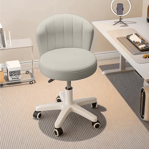 Image of Small Desk Chair Round Rolling Chair with Back PU Leather Height Adjustable Swivel Vanity Work Computer Stool Chair for Home Office Bedroom