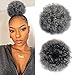 Dark Grey Kinky Curly Afro Puff Drawstring Ponytail Short Afro Bun Extensions Synthetic Updo Hairpieces for Black Women