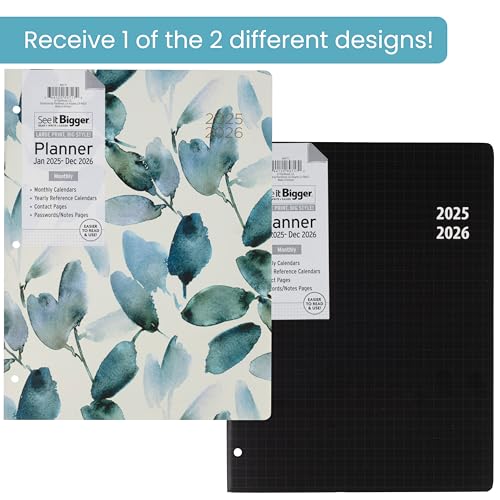 PlanAhead 2025-2026 Monthly Planner - 11"x8" 2 Year Academic Planner Notebook with Large Print - 3-Hole Punched Calendar Agenda for Student & Teacher - No Color Selection Available, Chosen Randomly (Random 2025)