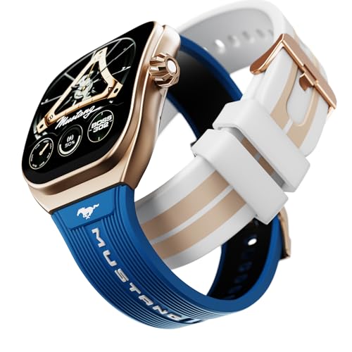Image of GOBOULT Mustang Muscle Smart Watch 2.01'' 3D Curved Display, Convertible Strap, Premium Metallic Crown, BT Calling, 600 Nits Brightness, AI Assistant, IP68 (Extra Starp, White Armor)